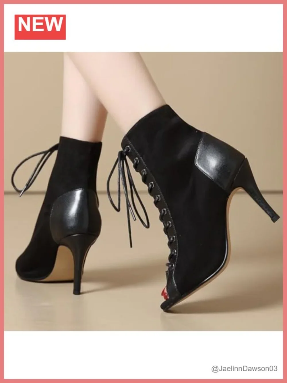 Women's Peep Toe Stiletto Dance Heels, Lace-Up Booties